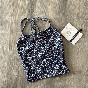 NWT Athleta Girl Gold Coast Crop Tankini Swim Top Navy / Peach / Green Size XS/6